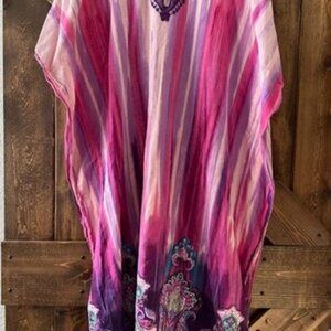 Phool Purple Resort Wear Paisley Kaftan Long Dress Swimsuit Cover Up XL